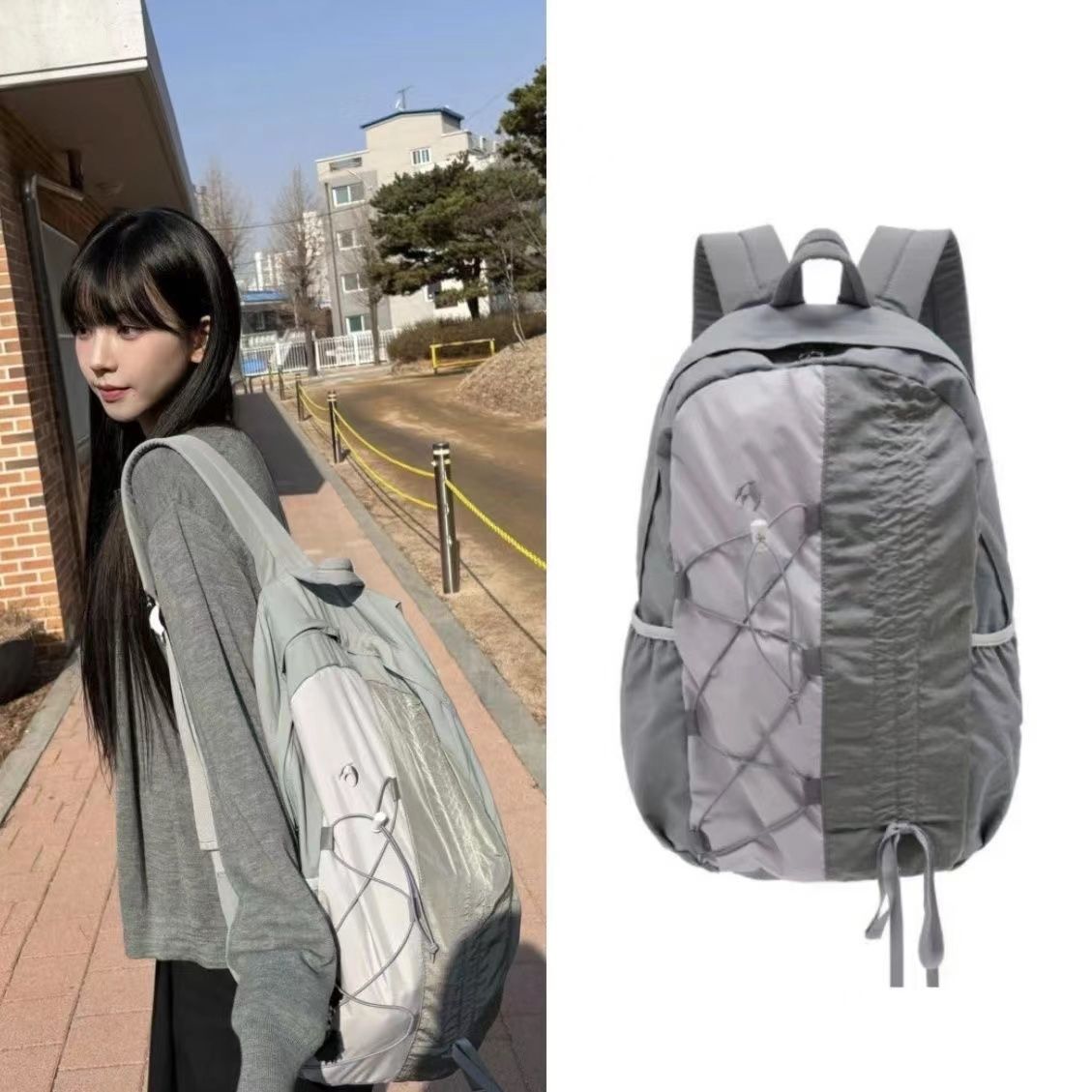 Patchwork Nylon Backpack Large - Women Bags Grey review and price